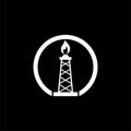 Oil rig with fire icon isolated on dark background Royalty Free Stock Photo