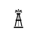 Oil Rig Gusher, Petroleum Derrick Tower. Flat Vector Icon illustration. Simple black symbol on white background. Oil Rig Royalty Free Stock Photo