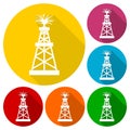 Oil rig icons set with long shadow Royalty Free Stock Photo
