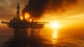 An oil rig in the middle of the ocean at sunset Royalty Free Stock Photo