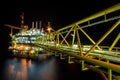 Oil rig at night with twilight background Royalty Free Stock Photo