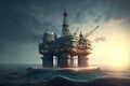 Oil rig platform, on a calm sea, ultra realistic image, Generative Ai