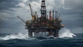 Oil rig platform in the ocean. Human progress and power idea.