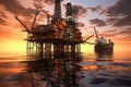 oil rig platform and supply ship in calm waters