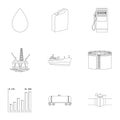 Oil rig, pump and other equipment for oil recovery, processing and storage.Oil set collection icons in outline style