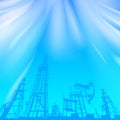 Oil rig and pump over blue luminous ray