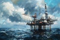 Oil Rig on Tempestuous Sea Royalty Free Stock Photo