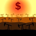 Oil rigs on the background of the dollar symbol