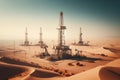 oil rigs in desert landscape under clear blue sky