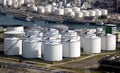 Oil silo's at a petrochemical plant in the port Royalty Free Stock Photo