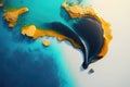 Oil Spill: aerial view of an oil spill in the ocean, with sheen of oil covering the water and threatening marine life AI