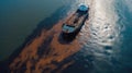 Oil spill or leakage out in the sea from ship, water ocean pollution problems, dangerous case study background, dangerous