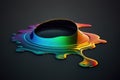 Oil Spill: an oil spill on the surface of the ocean, with rainbow sheen visible in the water AI generation