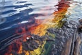 oil spill with rainbow sheens on water surface Royalty Free Stock Photo