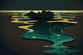 Oil Spill: an oil spill on the surface of the ocean, with rainbow sheen visible in the water AI generation