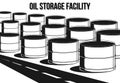 Oil storage facility composition with road. Industrial facilities Tanks for storage oil