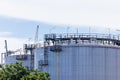 Oil storage tanks with blue sky background, Industrial tanks for petrol and oil, White fuel storage tank against blue sky Royalty Free Stock Photo