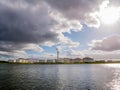 Oil storage tanks and exhaust stack of power station Hemweg in W Royalty Free Stock Photo