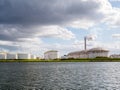 Oil storage tanks and exhaust stack of power station Hemweg in W Royalty Free Stock Photo