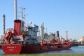 Oil tainker Sukran C in the botlek port at chemical industries in the Botlek Harbor in Rotterdam.