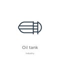 Oil tank icon. Thin linear oil tank outline icon isolated on white background from industry collection. Line vector oil tank sign Royalty Free Stock Photo