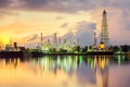 Oil tank ship mooring in oil refinery industry at twilight time