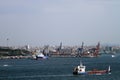 An oil tanker belonging to the Palmali shipping company passes in front of the Port of HaydarpaÃÅ¸a in Istanbul, Turkey Royalty Free Stock Photo