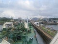 An oil Tanker enters the Panama Canal Royalty Free Stock Photo