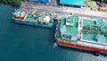 Oil tanker, Gas tanker operation at oil and gas terminal, View from above