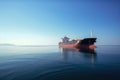 Oil tanker ship cruising on a tranquil sea with a clear sky, transporting crude oil from a distant refinery Royalty Free Stock Photo