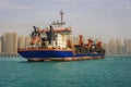 Oil tanker ship leaving the Dubai marina