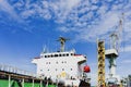 Oil Tanker ship moored in shipyard during maintenance and repairing Royalty Free Stock Photo