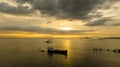 oil tanker ship sailing in sea and the sunset background aerial view photograph from drone Royalty Free Stock Photo