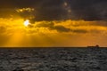 Oil tanker ship at sea on a background of sunset sky Royalty Free Stock Photo