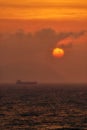 Oil tanker ship at sunset Royalty Free Stock Photo