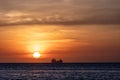 Oil tanker ship at sunset in the sea Royalty Free Stock Photo
