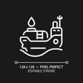 Oil tanker ship white linear icon for dark theme Royalty Free Stock Photo