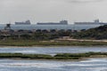 Oil tankers anchored off Southern California shore