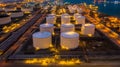 Oil terminal is industrial facility for storage of oil and petrochemical products ready for transport to further storage Royalty Free Stock Photo