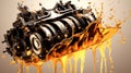 Oil wave splashing in Car engine with lubricant oil. Concept of lubricate motor oil and Gears. Generative AI