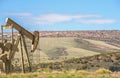 Oil Well Against Mountains and Blue Cloudy Sky Detail