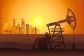 Oil well in the desert near Abu-Dhabi. Petroleum pumpjack vector illustration
