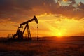 Oil well drilling rig at sunset. Copy space for text Royalty Free Stock Photo
