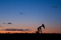 Oil well pumpjack sunset silhouette