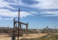 An oil well pumps crude out of the fields, California