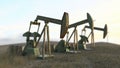 Oil wells seamless loop - oil pumps on meadow-3D render