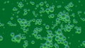 Oil white drops in water. Abstract green background. Macro shot of various air bubbles in water rising up on light dark background Royalty Free Stock Photo