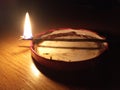 Oil and wick candle. Rolling blackouts in Ukraine. Royalty Free Stock Photo