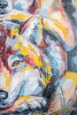 Oil wolf portrait painting in multicolored tones. Royalty Free Stock Photo