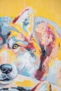 Oil wolf portrait painting in multicolored tones. Royalty Free Stock Photo